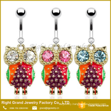 Customzied Fashion Clear Pink Aqua Rhinestone Owl Dangle Belly Ring Jewelry